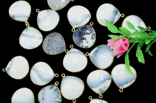 Dendrite Opal 20mm Heart Shape Charm,Bezel Heart Shape Connector,Single Flat Bail links, charms,Dendrite Opal Faceted Heart Shape Connector