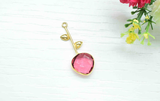 Pink Tourmaline Single Bail Pendant , Pink Tourmaline Charms , Heart Shape Charms , Genuine Gemstone Charms , Gemstone Connectors , Summer