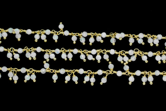 Natural Rainbow Moonstone 3mm Cluster Rosary Chain,Wire Wrapped Dangling Rosary For Necklace,Moonstone Cluster Rosary,Beaded Jewelry Making