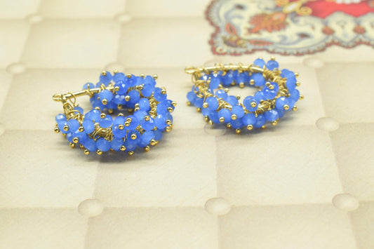 Blue Quartz Pendant Charms,Wire Wrapped Gemstone Components,Handmade Beaded Charms Necklace,Gold Vermeil Dangle Earring,Pendant Jewelry Gift