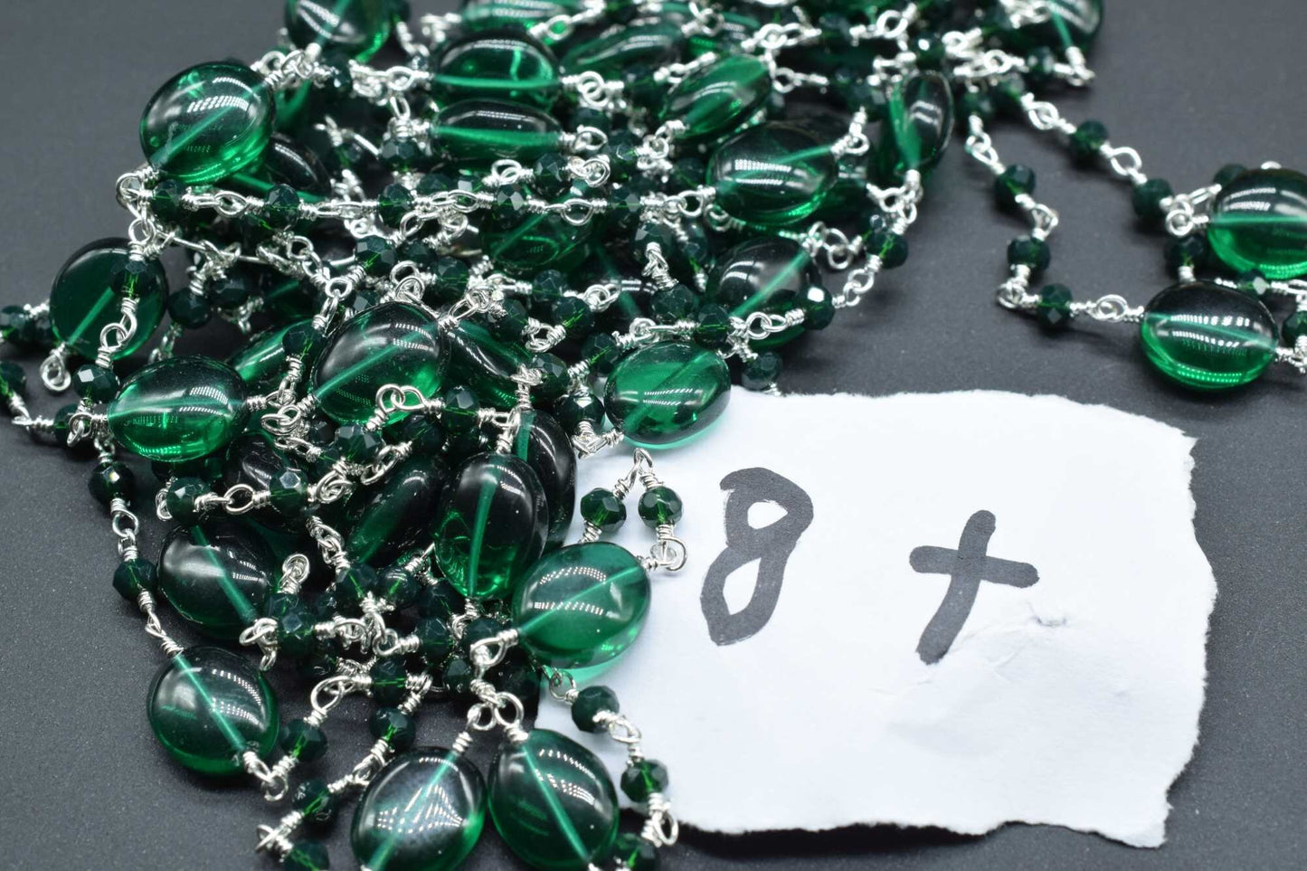 Emerald Smooth Oval Shape Chain,Emerald Silver Wire Plated Rosary Beaded Chain,Chain Per Foot,Gemstone Beads,Emerald Rosary Beaded Chain