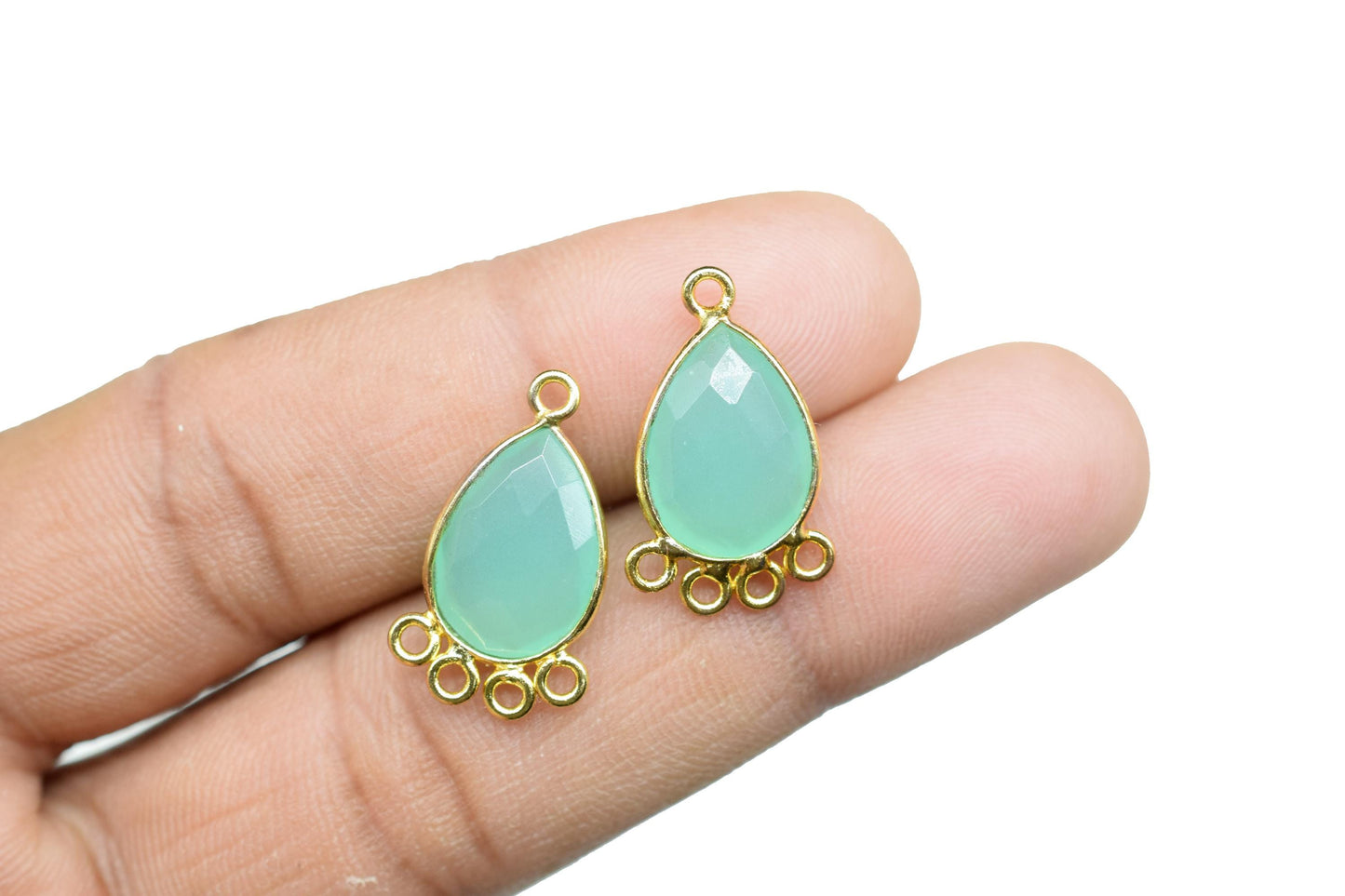 Aqua Chalcedony 10x14mm Teardrop Bezel Charm/Charms Connector/Handmade Jewellery Connectors/Gemstone Brass Component/Women Jewelry/Gift