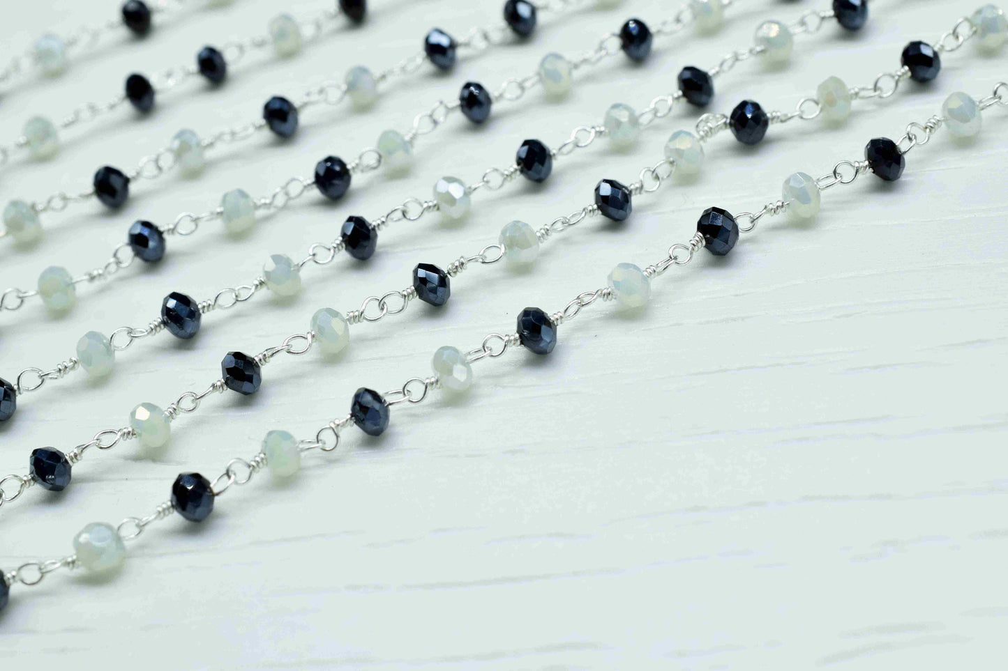 Black Onyx Beaded Chain,Multi Stone Rosary Chain,Peru Chalcedony Micro Beads chain,Handmade Rosary Jewelry Making,Wire Wrapped Rosary,Gift