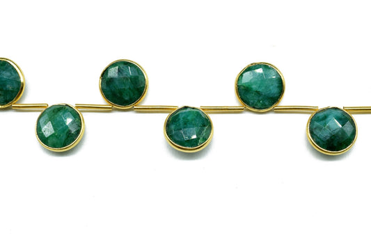 Emerald 10mm Faceted Round Shape bezel charms ,Emerald Faceted Gemstone JewelryMaking Component,Emerald charms,Brass charms