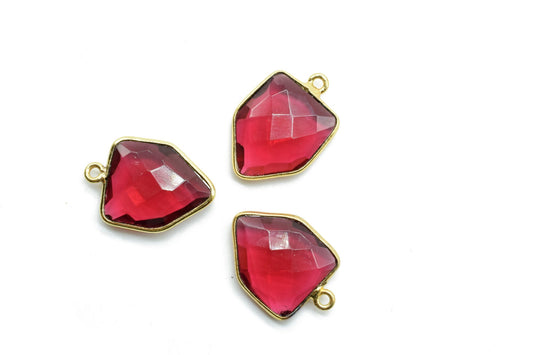 Pink Tourmaline 13x17mm Bezel charm,Pink Tourmaline fancy pendant,Tourmaline Gold Plated bezel,Faceted Charms Connector Jewelry Making Piece