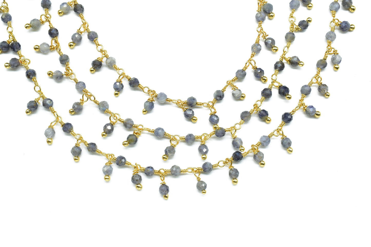 Iolite 3mm Cluster Rosary Chain,Wire Wrapped Necklace Chain,Iolite Bead Dangling Chain,Gemstone Rosary Chain,Handmade Jewelry Making Finding