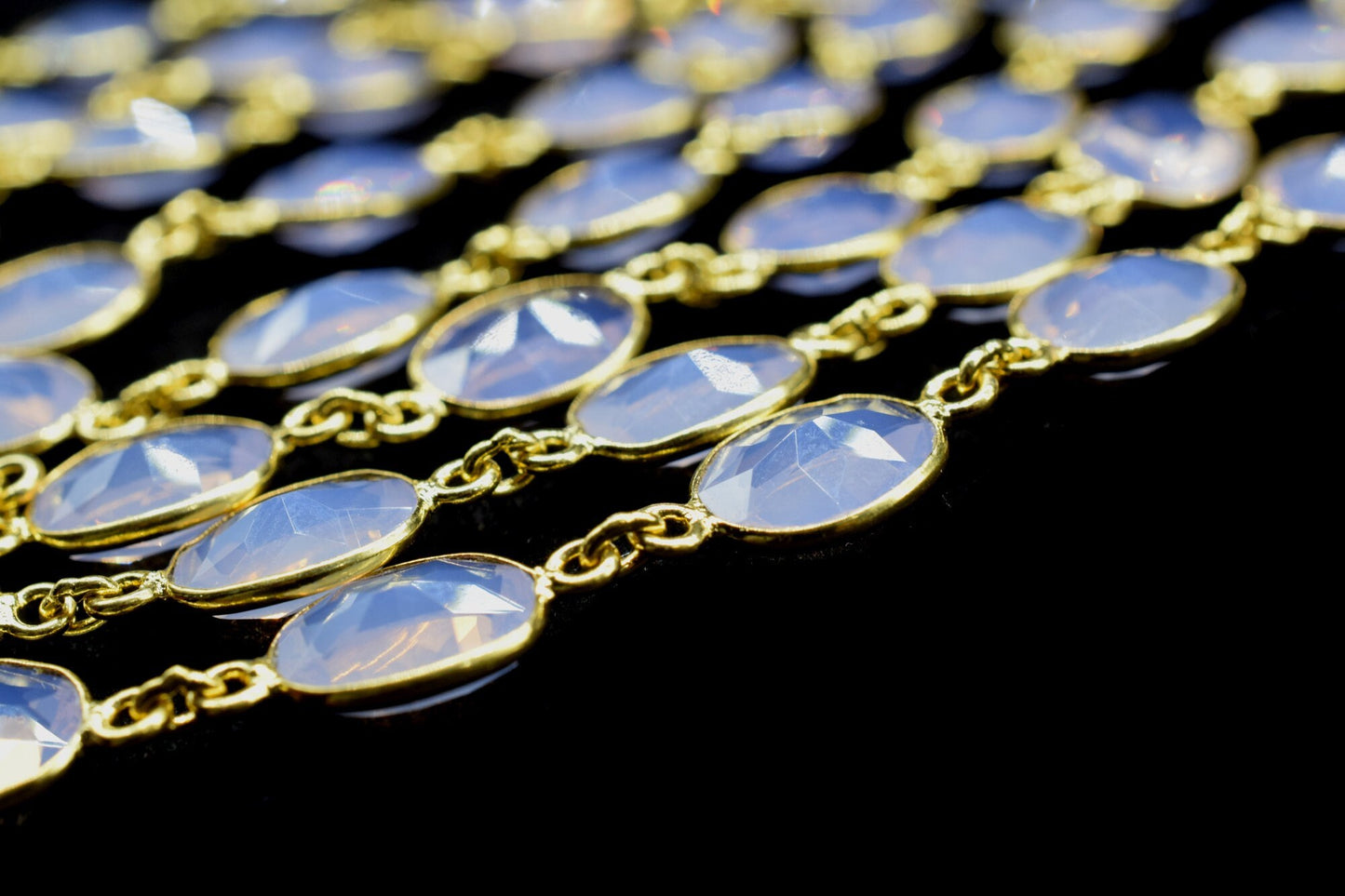 Pink Opalite Gold Plated Bezel Chain Gemstone Connector, Oval Necklace Chain,Bezel Connector Chain,Selling Per Foot,Jewelry making chains