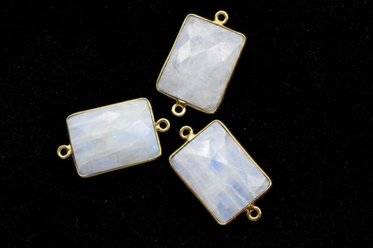 Moonstone 15x20mm Rectangle shape double bail charm,Moonstone Stone Pendant Charm,White Rainbow Double Bail Connectors,Cushion Shape charms