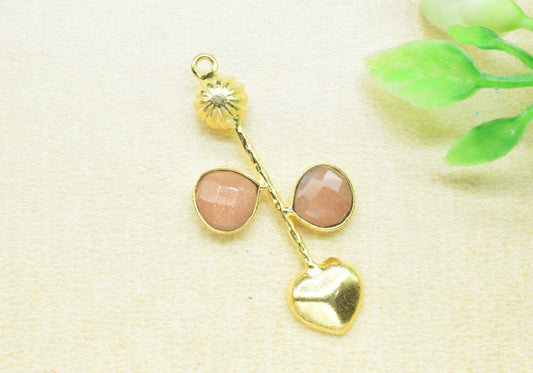 Peach Moonstone Pendant/Gemstone Component/Faceted Cut Peach Moonstone/Single Bail Charm/Necklace Pendant/Heart Shape Charm/Wholesale Supply