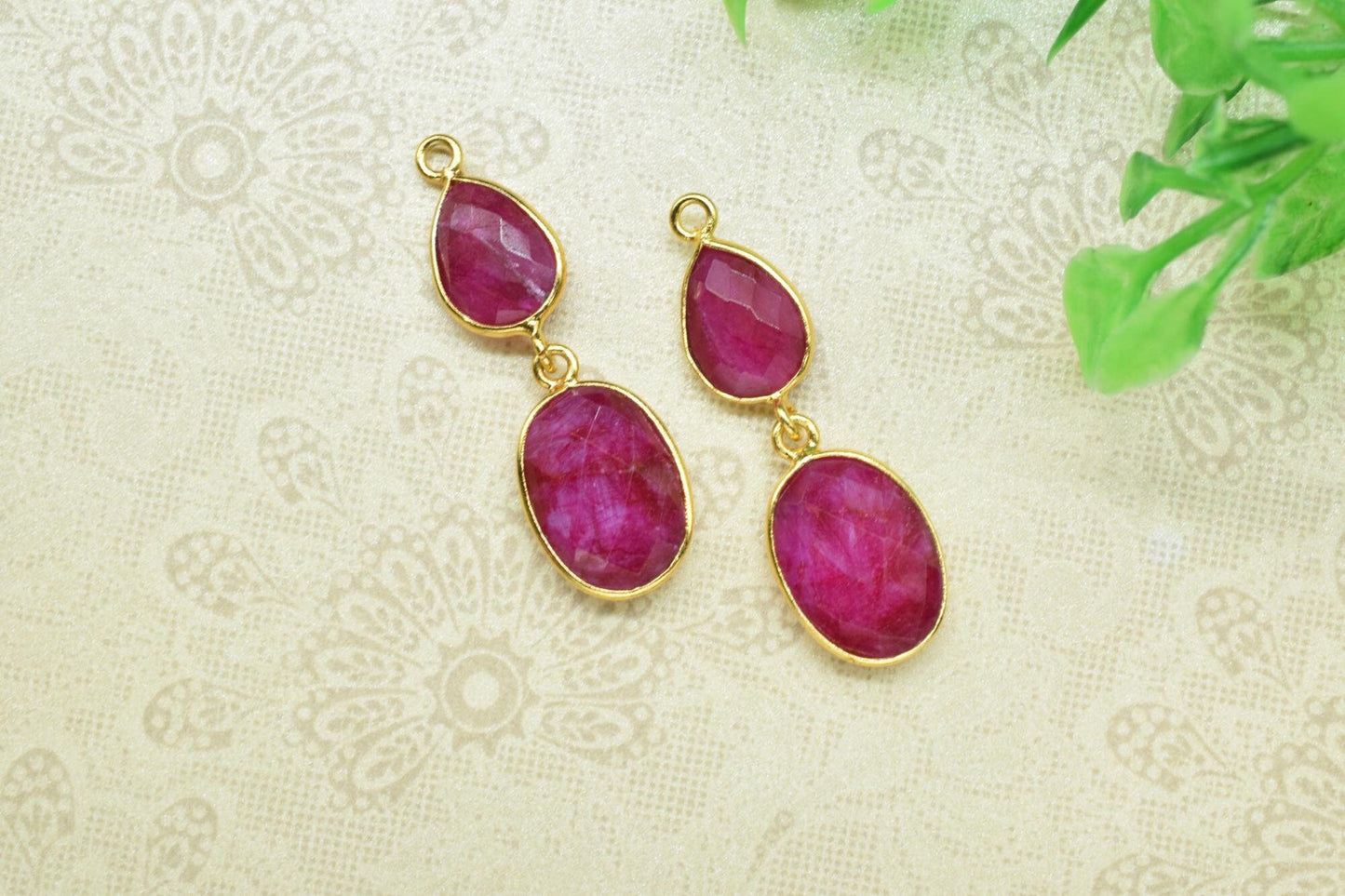 Natural Ruby Dangle Component Earring,Handmade Bezel Jewelry,Multi Stone Earring Jewelry,Gemstone Bezel Link,Ruby pendant Connector,Gift