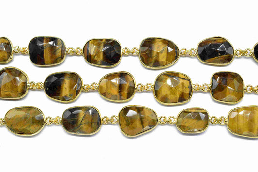 Tiger Eye Bezel Link Chain,Tiger Eye Bezel Bracelet,Tiger Eye Jewelry,Tiger Eye Gemstone Bezel Continuous Connector Chain,Handmade BezelLink
