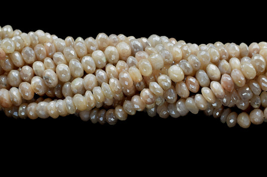 1 Strand Peach Moonstone Silver Coated Rondelle,Faceted Bead,6"Strand 7.5mmTo 8mm Gemstone Bead,Silver Coated Faceted Rondelles Jewelry Bead