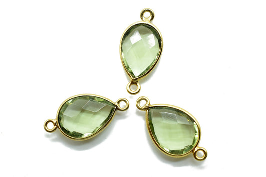 Green Amethyst 10x14mm Pear shape double loop connectors,Amethyst Pear pendant,Amethyst Gold Plated bezel,jewelry making charms craft,jewels