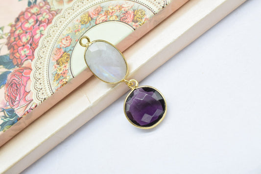 Multi Stone Pendant Charm,Station Bezel Link,Amethyst Pendant Charm,Mixed Gemstone Jewelry,Rainbow Earring Connector,Handmade Connector,Gift