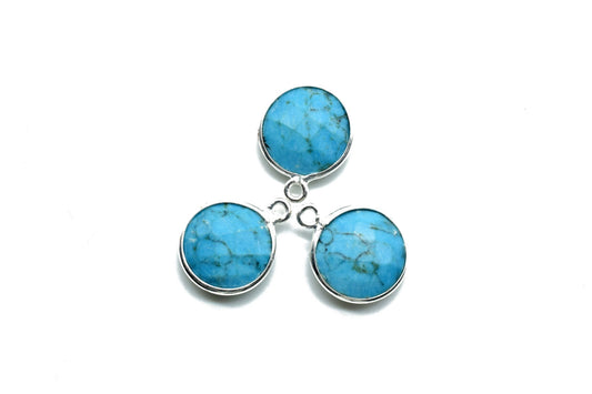Natural Turquoise 12mm Round Single bail connectors,Turquoise Pendant,Faceted Turquoise bezel link,Gemstone Charm,Gemstone Pendant, charms
