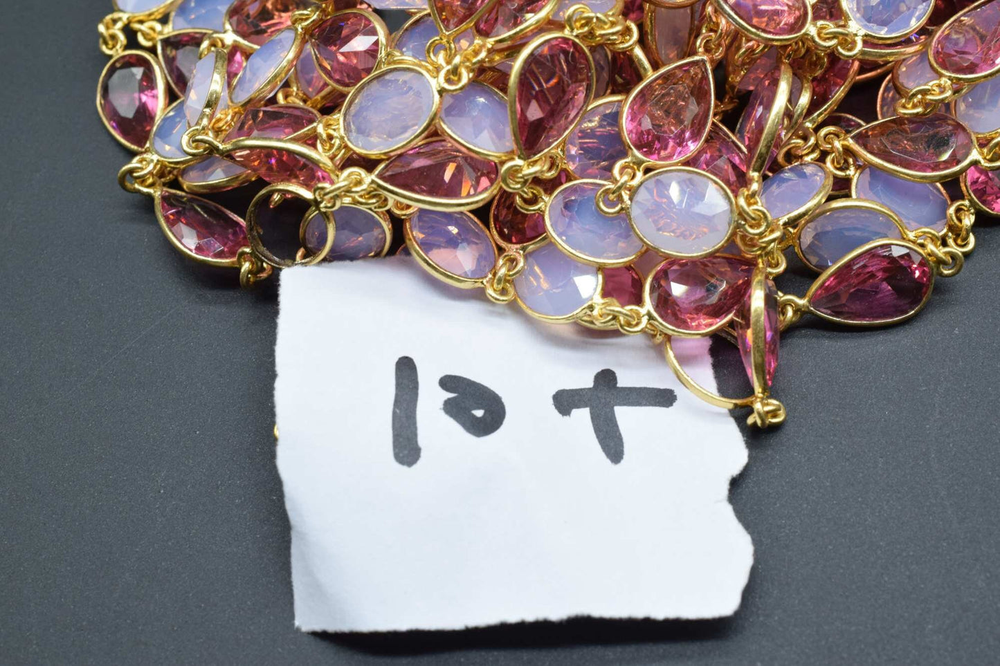 Pink Tourmaline & Opalite Bezel Connector Chain,Gold Plated Gemstone Chain, Bracelet Chain, Oval Connectors,Pink Tourmaline Connector Chain