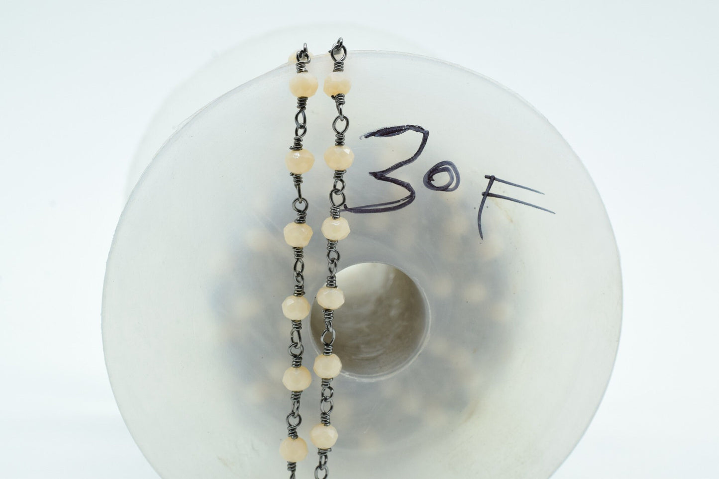 Peach Agate 3mm Beaded Chain,Peach Agate Rosary Chain,Peach Agate Black rhodium Wire Wrap Chain,Brass chainJewelry Making Chain Rosary chain