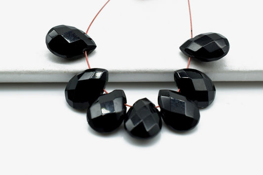 Black onyx faceted teardrop briolettes ,7x10mm Teardrop,Black Onyx Pear Briolettes Supplies,Craft Supplies,Gemstone Micro Briolette Beads