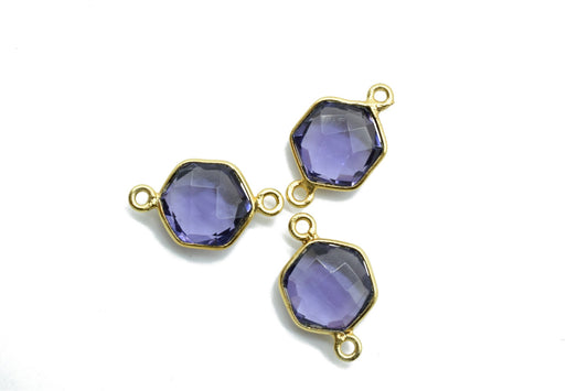 Amethyst 10mm Hexagon shape Double loop connectors,Amethyst Pendant,Amethyst bezel link,Gemstone Hexagonal Cone Charm,Amethyst Minimal Stone