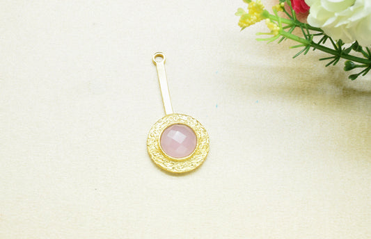 Rose Quartz Pendant , Rose Quartz Gemstone Handmade Pendant ,Single Bail Checker Cut Gemstone Connector, Gold Plated Connectors