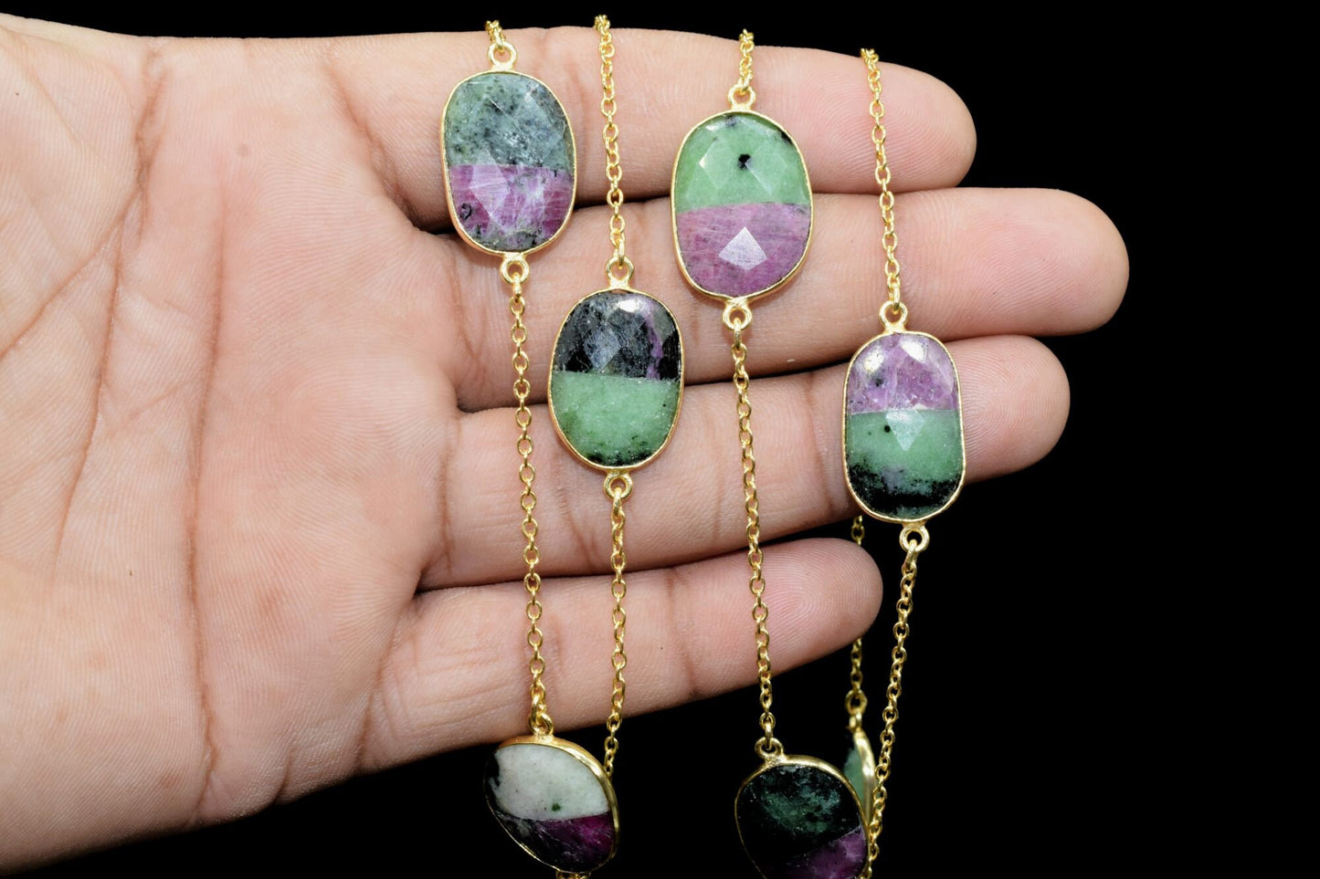 Ruby Zoisite Faceted Bezel Connector Station Link Chain,Ruby Zoisite Free form Connector Chain,Ruby Zoisite Bezel Connector Chain,Bracelet