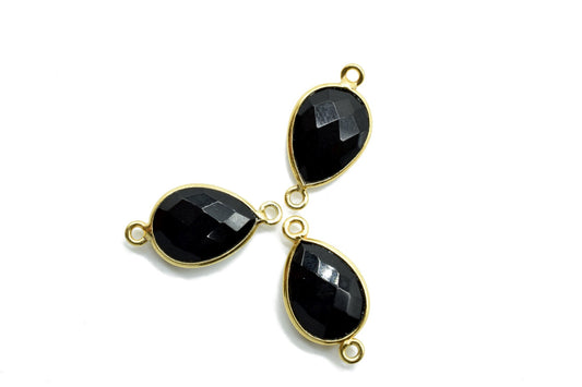 Black Onyx 10x14mm Pear shape double loop connectors,Checker Board cut Black Onyx Pendant,Black Onyx charms,Black Onyx Briolettes,Black Onyx