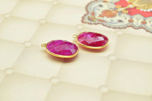 Natural Ruby Component Earring,Station Bezel Link,Ruby Pendant Charms,Necklace Connector,Gemstone single bail connectors,Handmade Jewelry