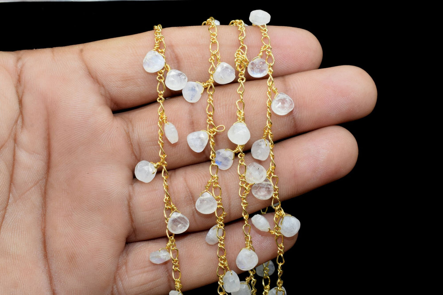 Moonstone 6mm Heart shape briolette chain,Moonstone Heart Shape Rosary Chain,Sold By Foot,Moonstone briolettes beaded chain,Moonstone chain