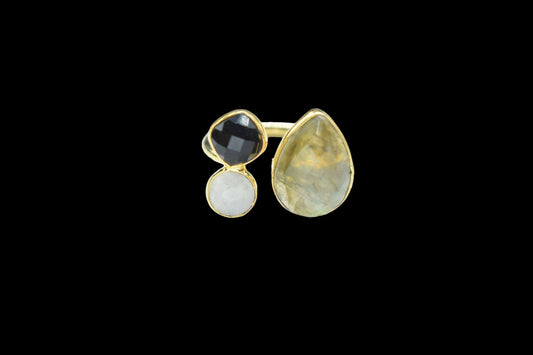Gemstone Labradorite Ring/Unique Multi Stone Ring/Moonstone Ring/Multi Gemstone Ring/Gold Plated Ring/Black Onyx Ring/Promise Ring/Gift