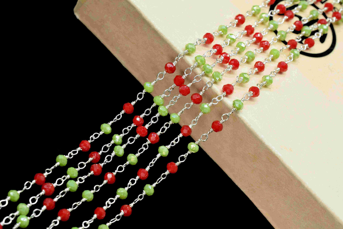 Chrysoprase Quartz Beads Chain,Wire Wrapped Rosary Chain,Multi Stone Coated Beads chain,Handmade Rosary Jewelry Making,Coral Rosary Chain