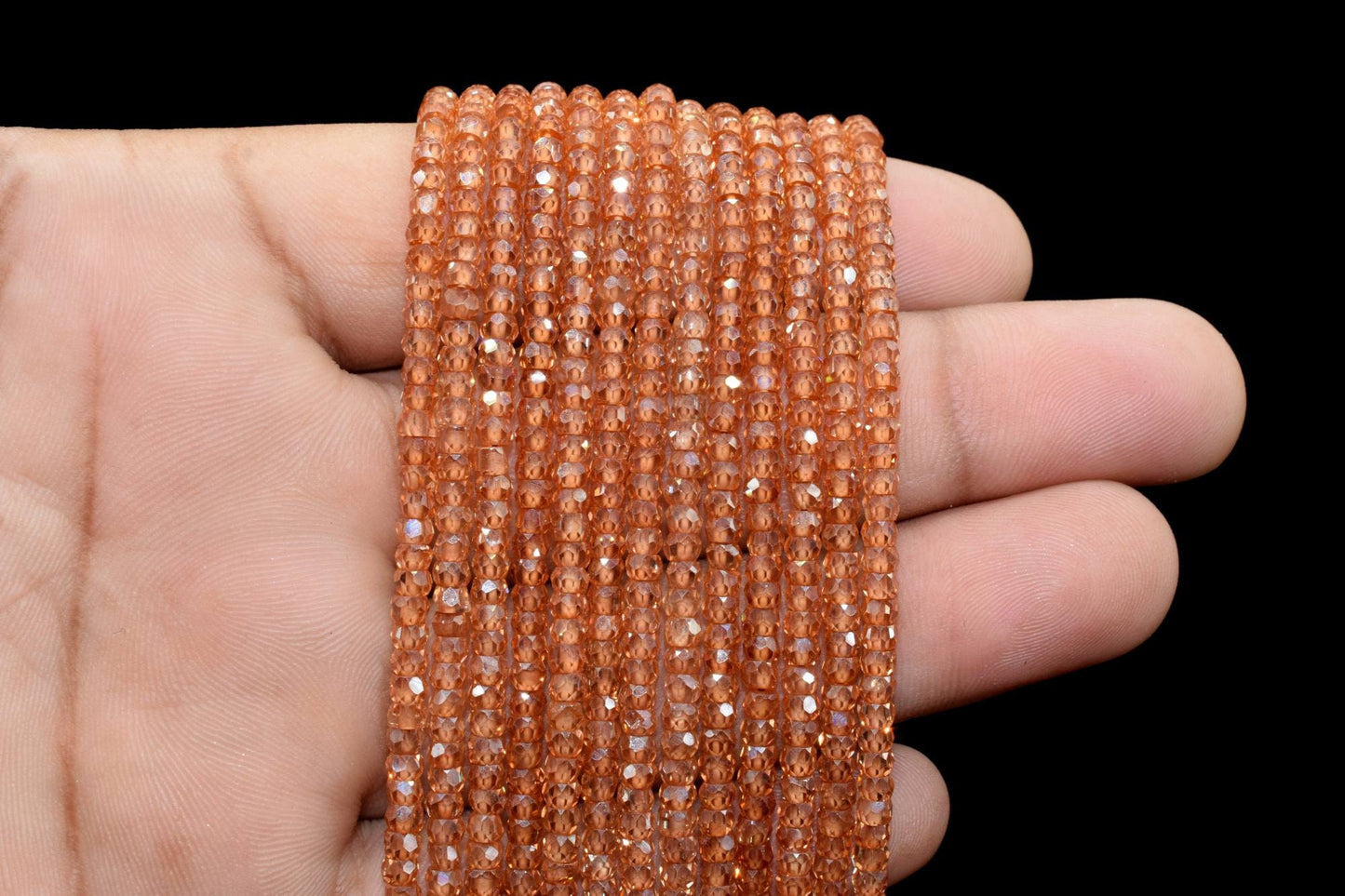 Hessonite Garnet 3mm Faceted Rondelle Beads,Cubic Zircon Beads Strand, Beads Necklace,Faceted Micro CZ Beads 13 Inches Strand Handmade Craft