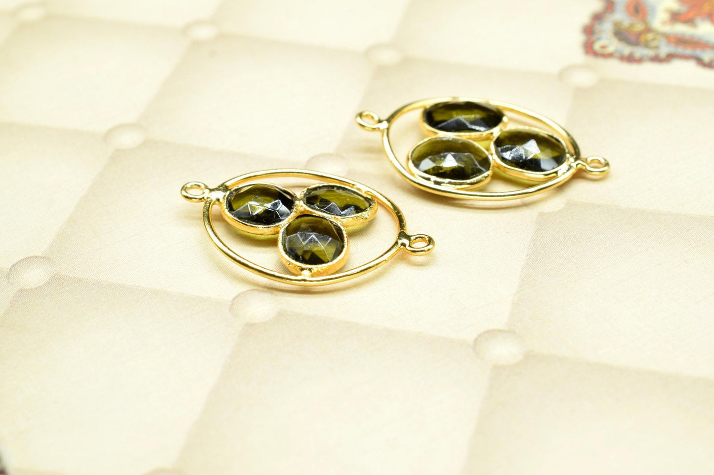 Green Tourmaline Component Jewelry,Green Tourmaline Earring Connector,Tourmaline Dangle Earring,ourmaline Finding Double Bail Connector,Gift
