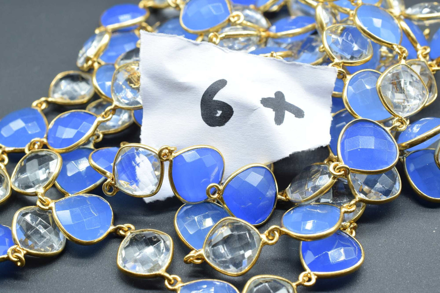 Blue chalcedony & Crystal Bezel Chain I Handmade Bezel Link Chain I Chalcedony Gold Plated Bezel Chain,,Gemstone Connector Chain Per Foot