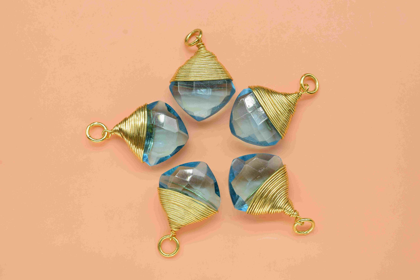 Sky Topaz Square Faceted Connector,Gemstone Wire Wrapped Pendant,Loop Connector,Pendant Jewelry,Wire Wrapped Necklace,Sky Topaz jewelry,Gift