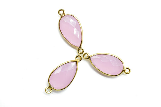 Rose Quartz 10x18mm Pear shape double bail connectors,Checker Board cut Rose Quartz Pendant,Rose Quartz charms,Rose Quartz Pear Briolettes