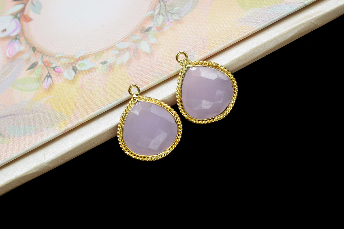 Rose Quartz Gemstone 14mm Heart shape charm,Rose Quartz Pear Pendant Jewelry,Gemstone connector,Rose Quartz Checker Board cut Pendant,Gift