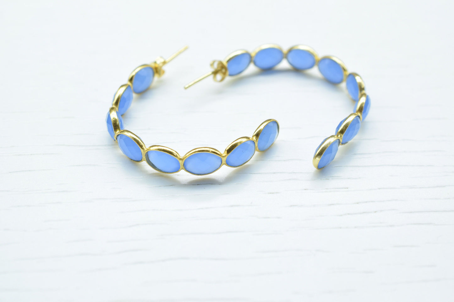 Blue Chalcedony Earring/Blue Gemstone Earring/Handmade Earring/Bridal Earring/Gold Plated Earring/Women Earring/Hoop Earring/B'day Gift