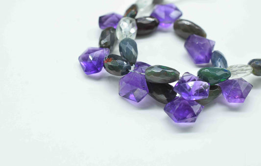 Multi Stone Beads Strands,Diamond Shape Necklace,Natural Stone Faceted Briolettes,Handmade Beads jewelry,Station Link,Tube Shape Beads Gift