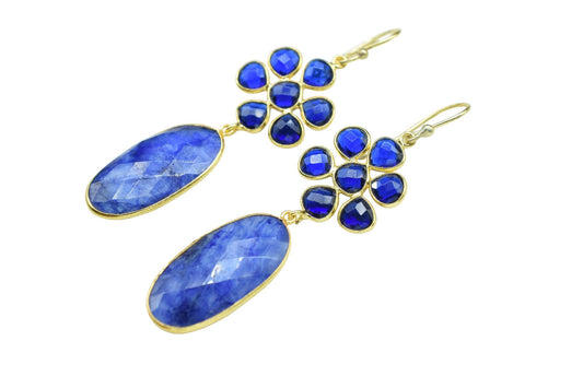 Natural Blue Sapphire Earring/Jewelry Making Earring/ Gold Plated Earring/Gemstone Earring/Women Dainty Earrin/Dangle Earring/Women Jewelry