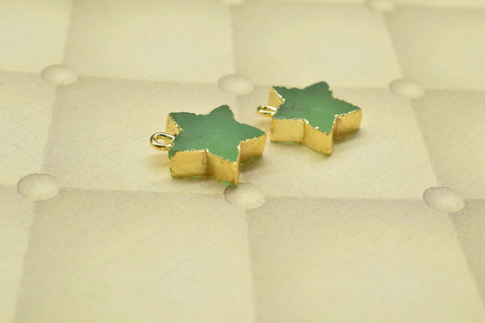 Prehnite Star Connector,Single Bail Gold Connector,Handmade Star Charms Necklace,StarJewelry Making Supply,Electroplated Gemstone Jewelry
