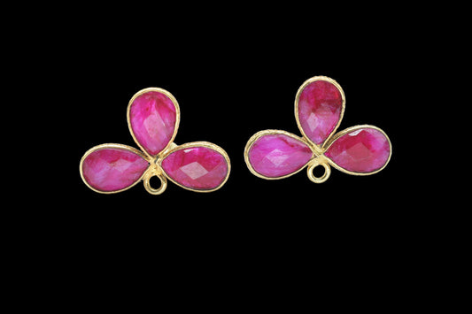 Ruby Gemstone Earring Connector/Gold Plated Jewelry/Ruby Handmade Jewelry/Bezel Component/Jewelry making Stone/Pear Shape Stone/Gift