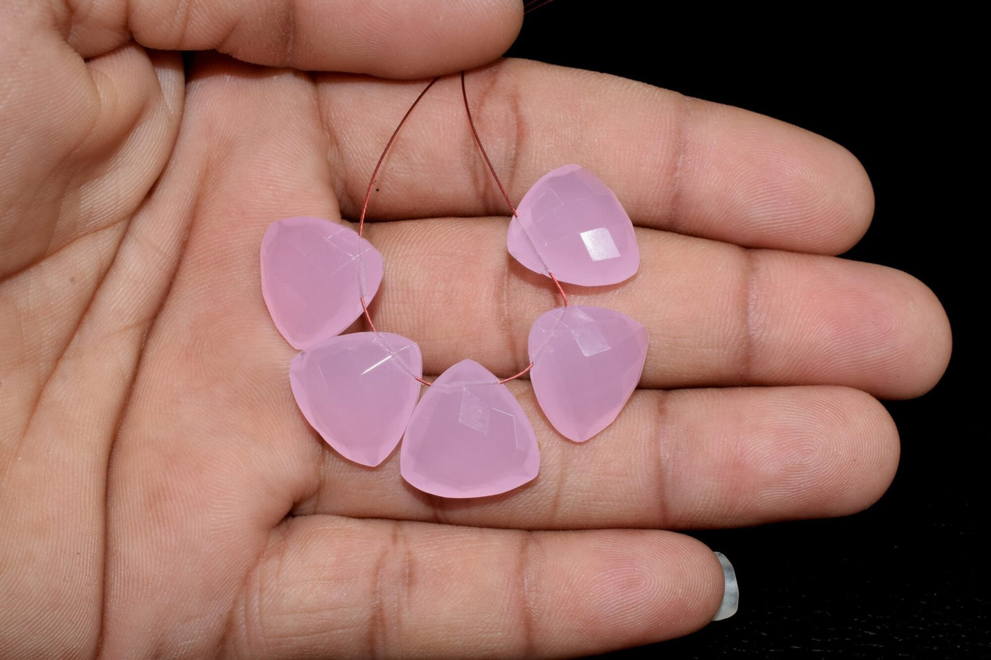 Natural Rose quartz Trillion 15mm Briolettes,Side drilled Briolette, Drop Briolettes,jewelry supplies,Top Quality Checker Cut Briolette,