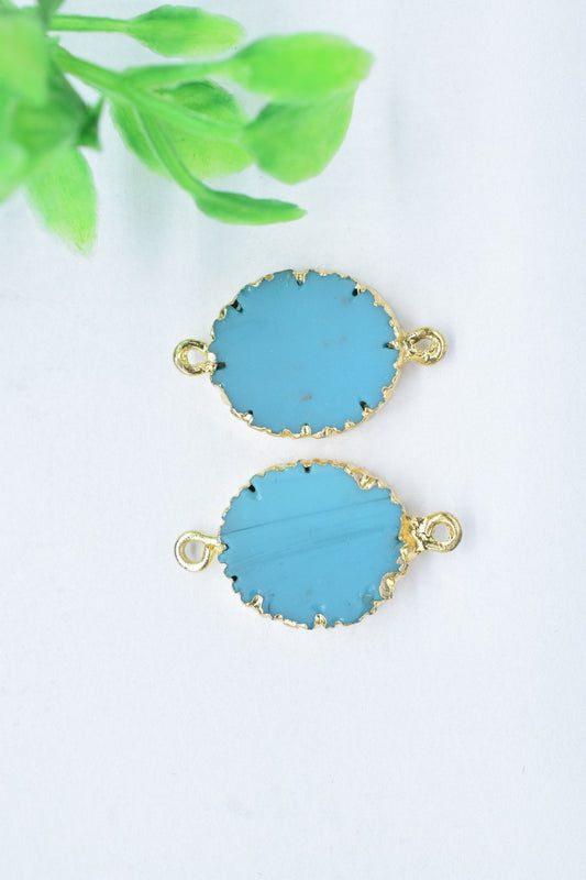 Turquoise Double Bail Connector,Cabechon Pendant Charms,Handmade Pendants,Oval Shape Pendants,Gemstone Connector,Electroplated Jewelry Gift