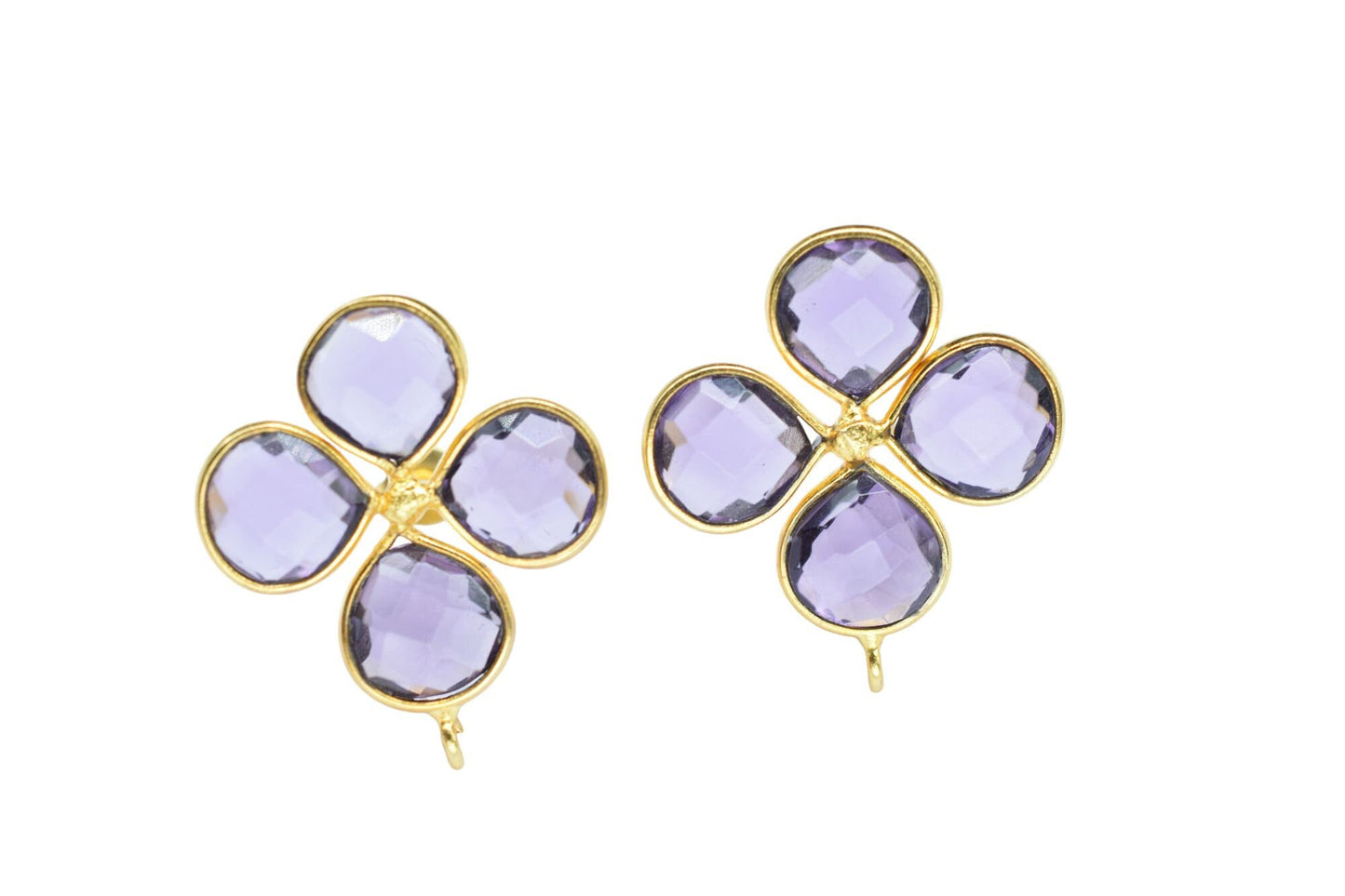 Amethyst Gemstone Earring Connector/Gold Plated Jewelry/Amethyst Handmade Jewelry/Bezel Component/Jewelry making Stone/Heart Shape/Gift