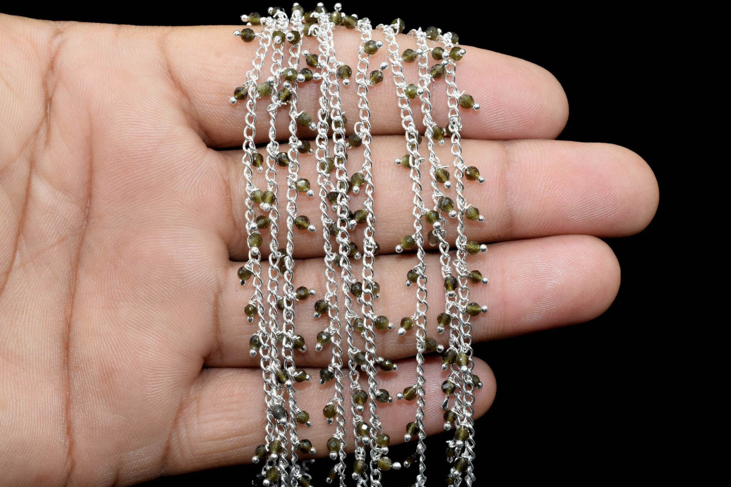 Cat's Eye Cluster Rosary Chain,2mm Faceted Beaded Rosary,Wire Wrapped link Stone Rosary Chain,Dangling Rosary Chain,Jewelry Making Rosary,