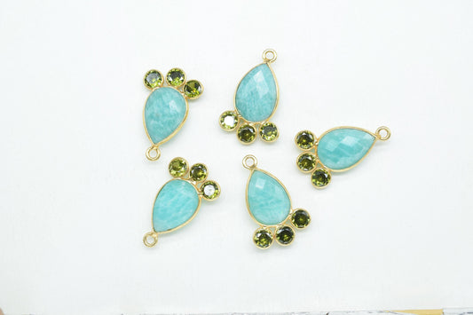 Amazonite 10x14mm Pear shape Bezel charms,Amazonite Pendant,Gemstone connector,Amazonite Charms Jewelry,Cubic zirconia Bezel charm,p011