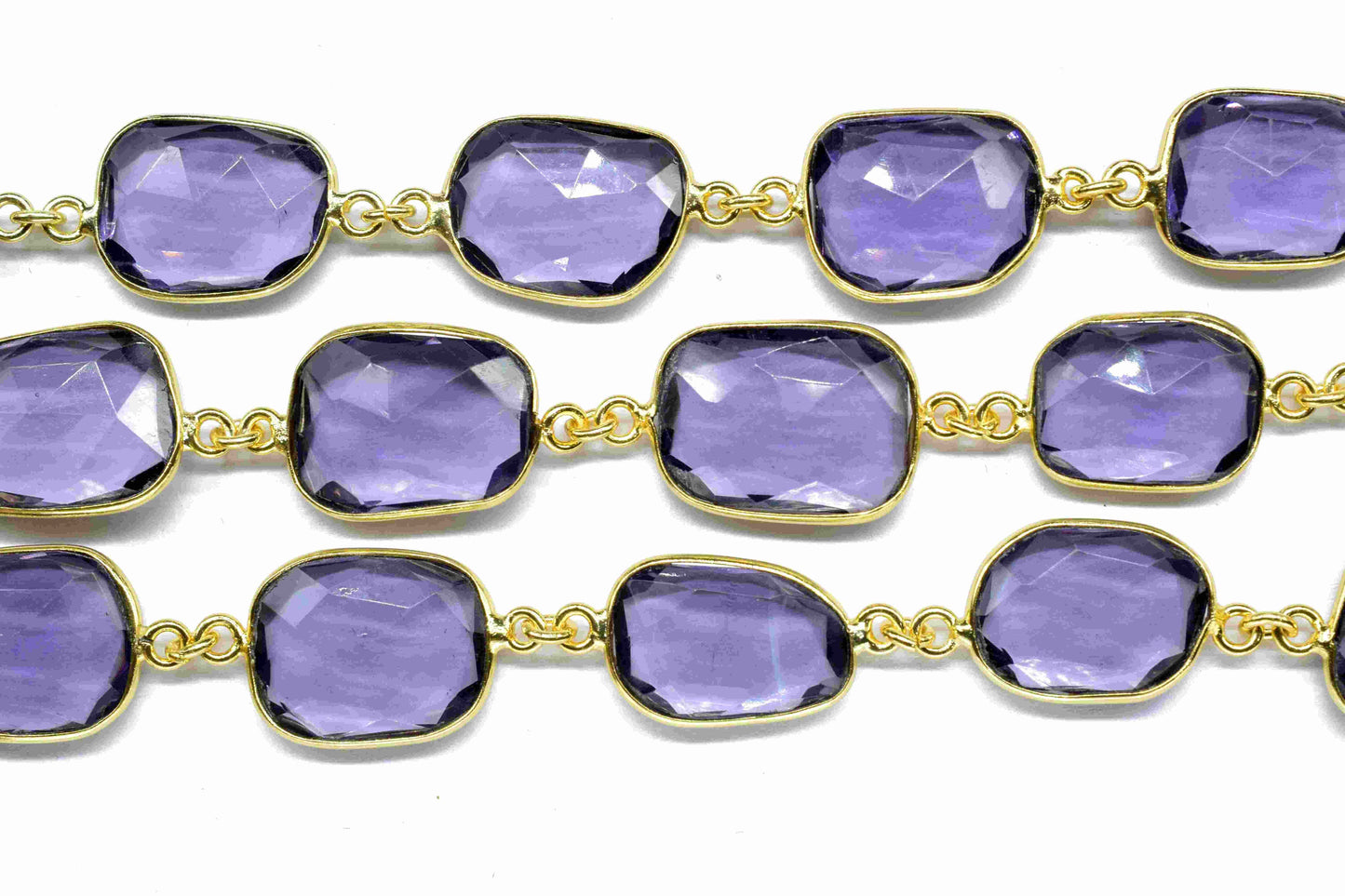 Amethyst Rectangle Shape Bezel Link Chain,Amethyst jewelry,Amethyst Cut Stone Bezel Chain,Handmade Bezel Link Connector,Jewelry Making Chain