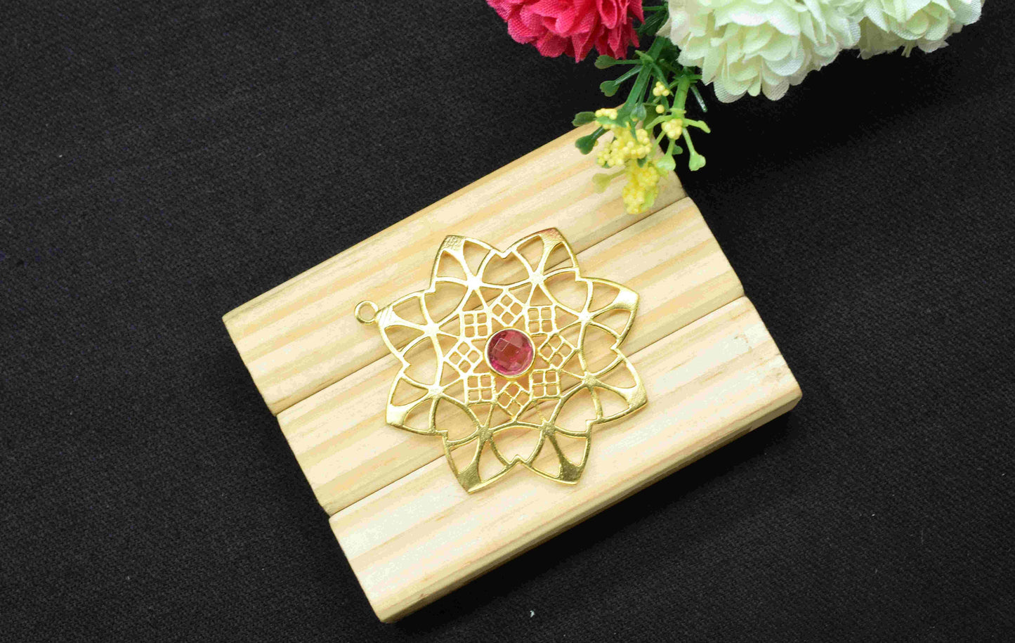 Pink Tourmaline Gemstone Component, Single Bail Charm , Pink Tourmaline Connector Pendant, Gold Plated Connectors ,Pendant,Earring Component