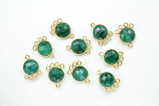 Emerald 10mm Round Bezel Charm/Gemstone Brass Component/Single Bail Pendant charms/Round Handmade Jewellery Connector/B'day Gift