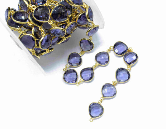 Amethyst 12mm Heart Shape Bezel Chain,Amethyst Connector Chain,Amethyst Faceted Bezels,Loop Connector Chain,Amethyst Bezel Chain For Jewelry
